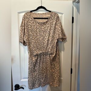 Aerie Tan Leopard Print Short Sleeve Dress with Twist Tie Accent.  XL